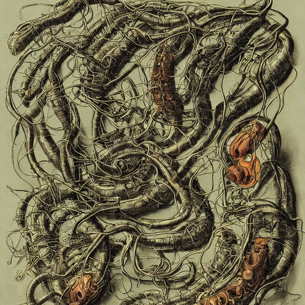 Prompt: small alien parasite color scientific illustration by Ernst Haekel, color illustration with orthographic views