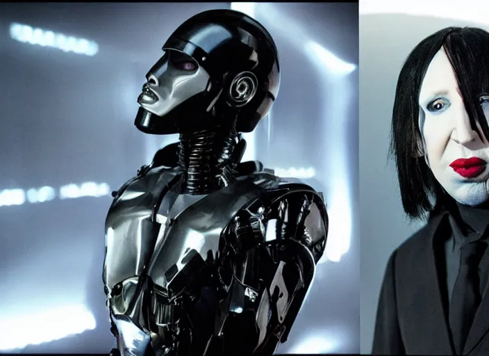 Image similar to marilyn manson robocop