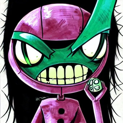 Image similar to Invader Zim!!!, in the style of artist Kim Jung Gi,