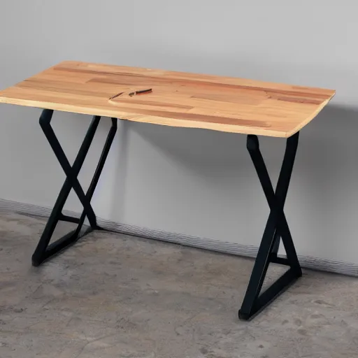 Image similar to a modern concept of a computer table made of wood and metal