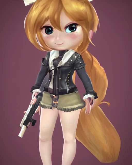 Prompt: katelynn mini cute style, highly detailed, rendered, ray - tracing, cgi animated, 3 d demo reel avatar, style of maple story, maple story gun girl, katelynn from league of legends chibi, perfect eyes, realistic eyes