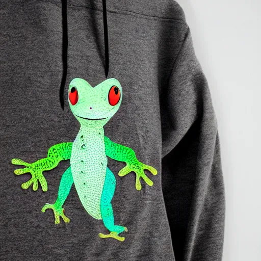 Prompt: anthro gecko wearing a hoodie