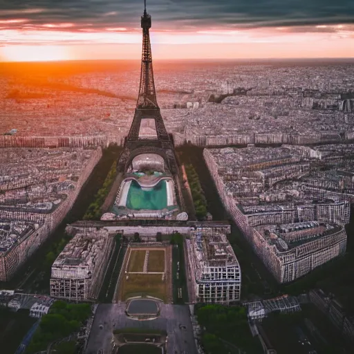 Image similar to Eiffel Tower at dawn, drone photo