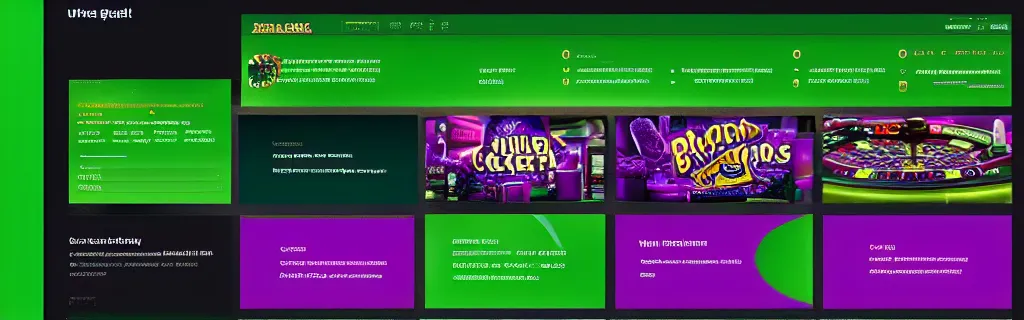 Image similar to ultra realistic purple and green slots casino website, material design