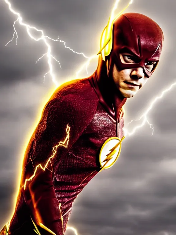 Prompt: portrait, dylan o'brien as the flash, lightning!!!, hyperrealism, moody lighting, intricate, 8 k