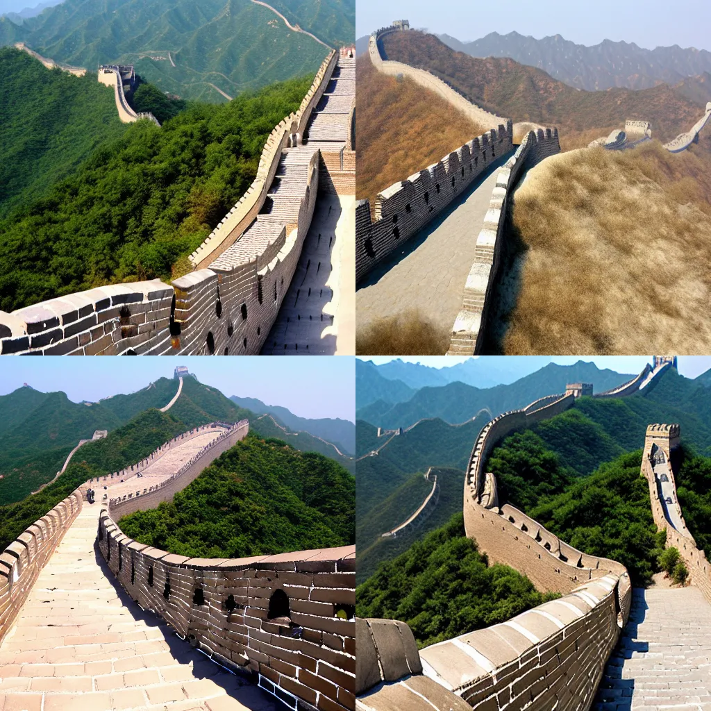 Prompt: the great wall of china made from sand