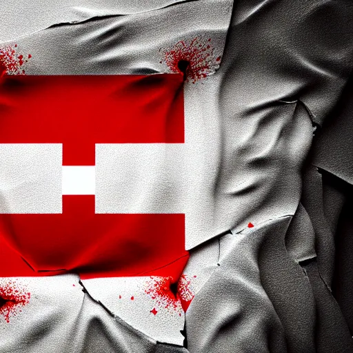 Image similar to Swiss flag torn, highly detailed, poetic, 3D render, digital art, octane render, 8K artistic photography, photo-realistic