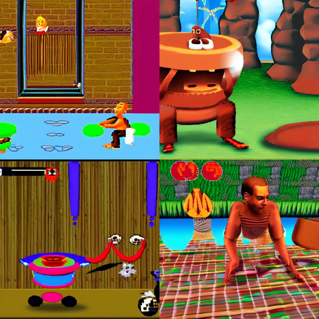 Prompt: a first person bongo drum game on PS1.
