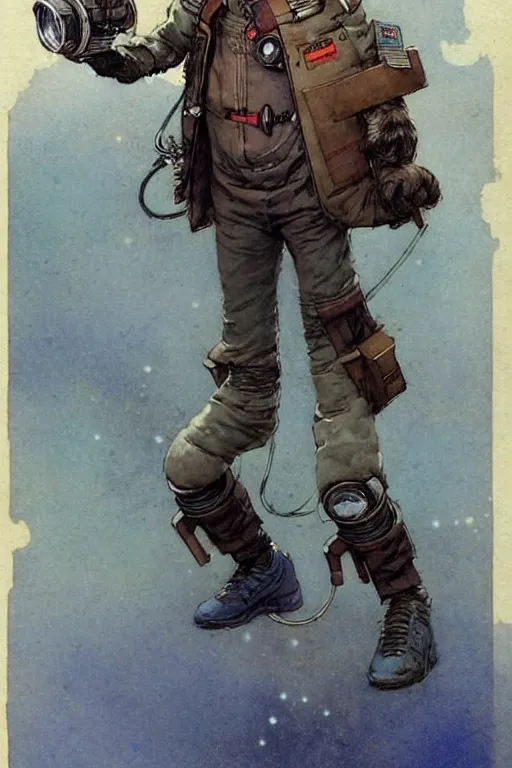 Image similar to ( ( ( ( ( 2 0 5 0 s retro future 1 0 year boy old super scientest in space pirate mechanics costume. muted colors. childrens book, tom lovell ) ) ) ) ) by jean - baptiste monge,!!!!!!!!!!!!!!!!