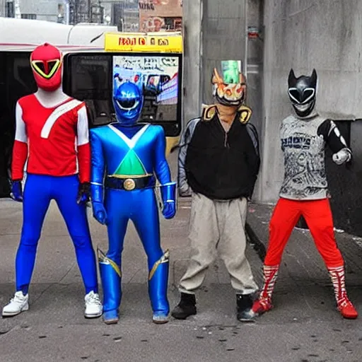 Image similar to homeless power rangers, candid photo