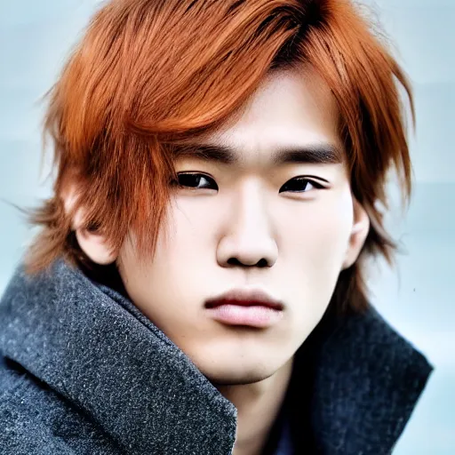 Image similar to a beautiful picture of a jong red blond man wiht a sharp face and brown eyes, long hair, pointy nose