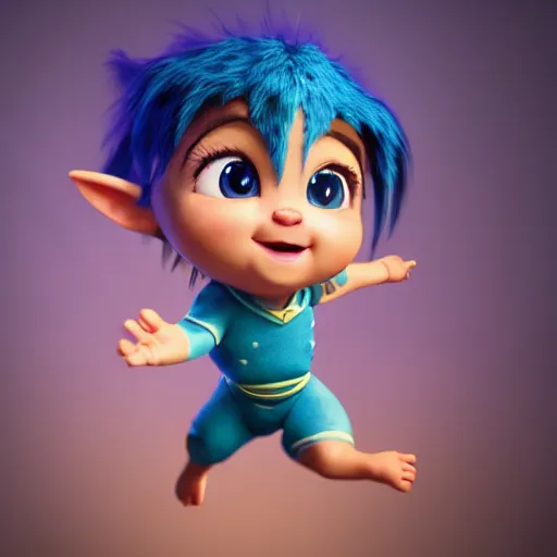 Image similar to full body pose, hyperrealistic photograph of a cute baby navi from avatar, dim volumetric lighting, 8 k, octane beautifully detailed render, extremely hyper detailed, intricate, epic composition, cinematic lighting, masterpiece, trending on artstation, very very detailed, stunning, hdr, smooth, sharp focus, high resolution, award, winning photo, dslr, 5 0 mm