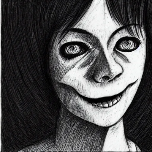 Image similar to A woman, pencil drawing, Junji Ito style