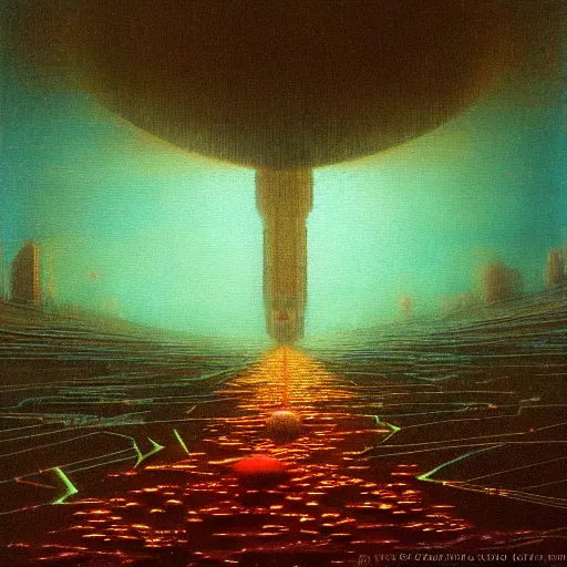 Image similar to megastructure in space, highly detailed 7 0 s scifi and beksinski style painting