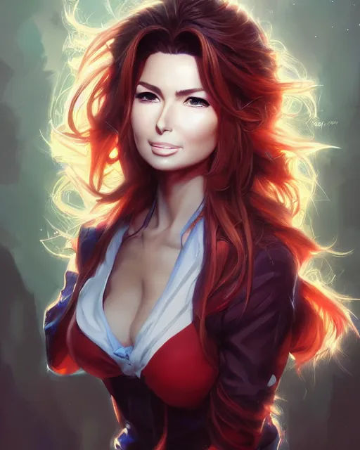 Image similar to anime portrait of Shania Twain by Stanley Artgerm Lau, WLOP, Rossdraws, James Jean, Andrei Riabovitchev, Marc Simonetti, and Sakimichan, trending on artstation