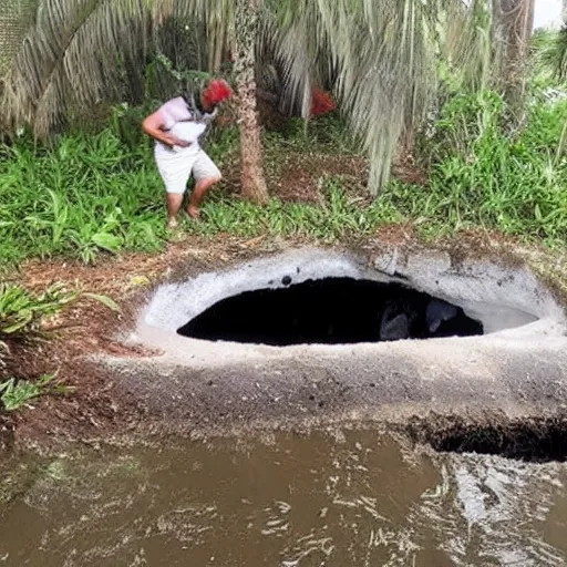 Prompt: Florida man discovers hidden tunnel under his house. Inside is the world's largest gator