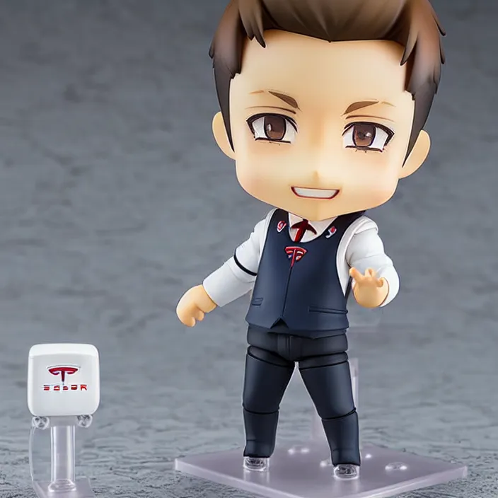 Image similar to a anime nendoroid of elon musk, car tesla 3, figurine, product photo, detailed