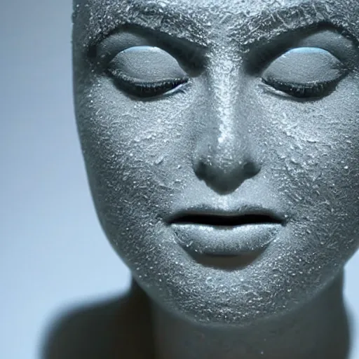 Prompt: sculpture of block of ice produces beautiful woman's face