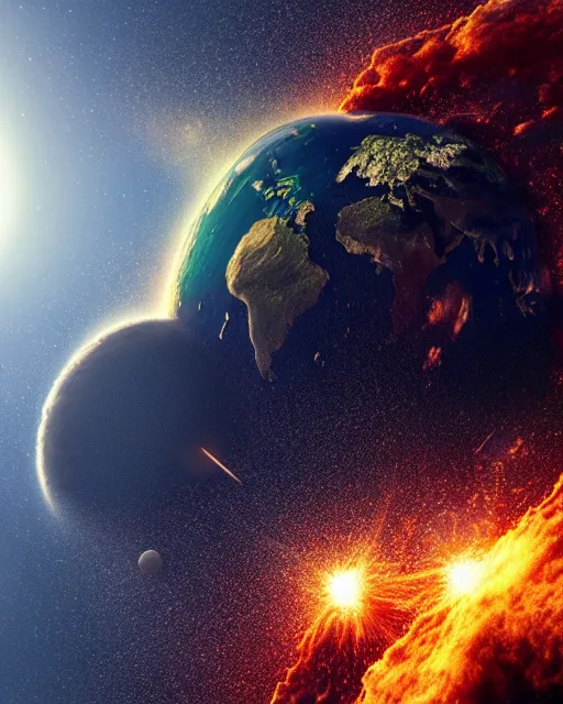 Prompt: comet destroying planet earth, death, fire, 8k, ultra realistic