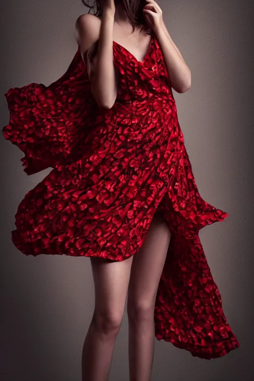 Prompt: full body portrait of a female, red floral dress, cinematic lighting, long hair, highly detailed, 4 k,