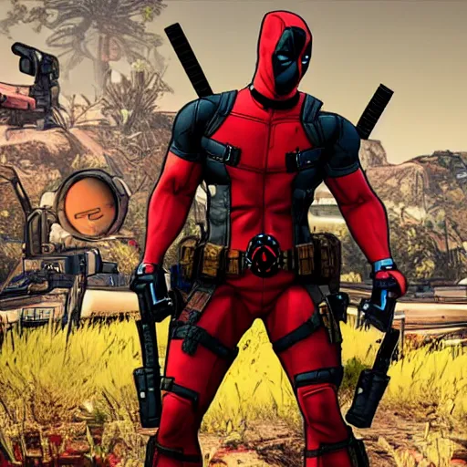 Prompt: Deadpool in borderlands 2 4k detailed super realistic