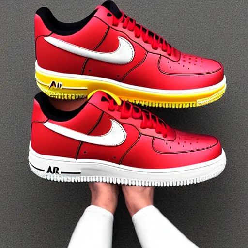 Image similar to retro futuristic colorful Nike Air Force 1 sneakers by syd mead