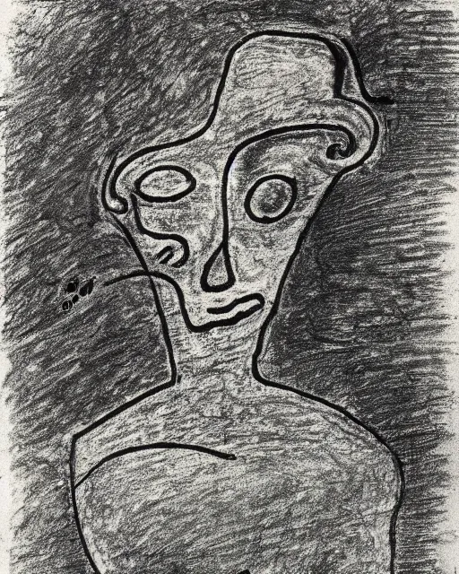 Image similar to portrait of a demon. Line drawing by Jean Cocteau. Ink on paper by Paul Klee.