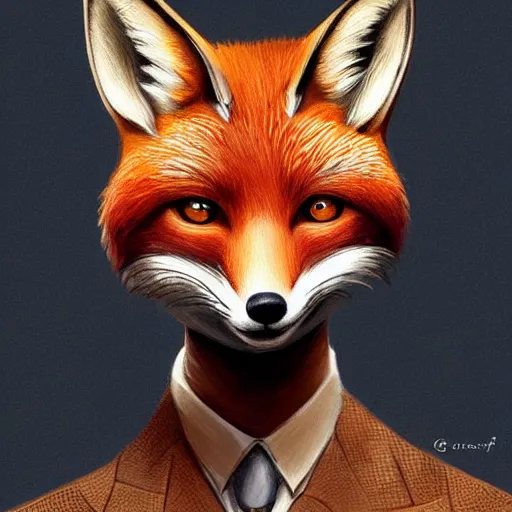 Image similar to a humanoid fox with a face inspired by mr. bean, intricate, elegant, highly detailed, digital painting, artstation, glamor pose, concept art, smooth, sharp focus, illustration, art by artgerm and greg rutkowski, artey freytag