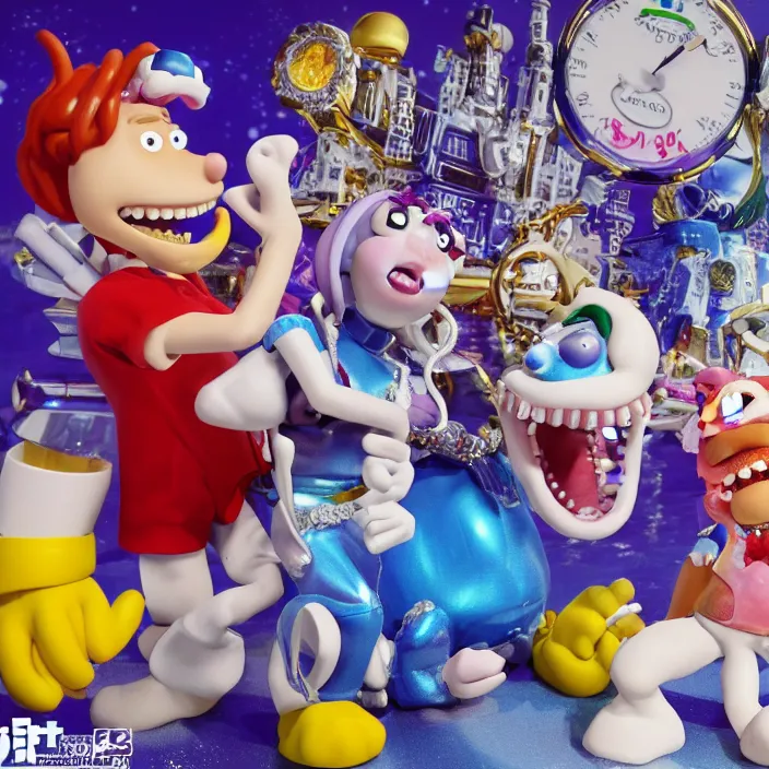 Image similar to jeff koons hip hop bauhaus style street sharks sailor moon wearing diamond grillz and a ton of bussdown iced gold bling in wallace & gromit strata - cut claymation, ultra realistic, concept art, intricate details, serious, highly detailed, photorealistic, octane render, 8 k, unreal engine, art by todd mcfarlane