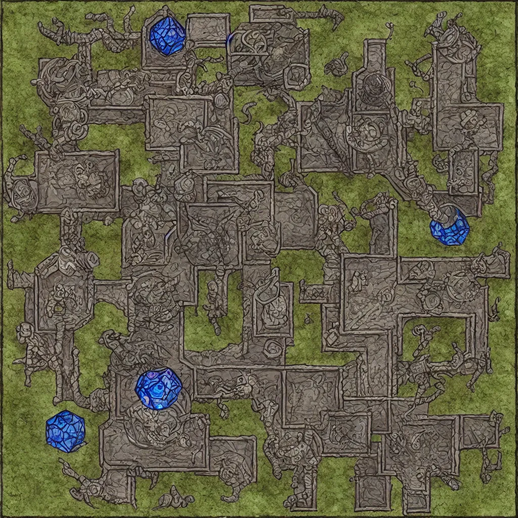 Prompt: tomb of elemental evil, isometric view, tileset, dungeons and dragons art by d. a. trampier, d & d tabletop miniature