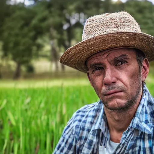 Image similar to A man intensely staring at gras, XF IQ4, 150MP, 50mm, F1.4, ISO 200, 1/160s, natural light