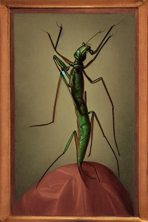 Image similar to renaissance portrait of praying mantis