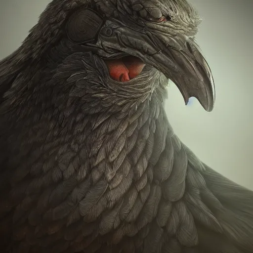 Image similar to realistic portrait of an axebeak, fantasy book, high detail, 8 k, octane render painting, dark fantasy