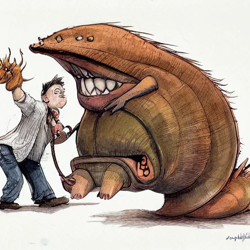 Prompt: giant slug runs amuck in hogwart lab with students, by jean - baptiste monge!!!