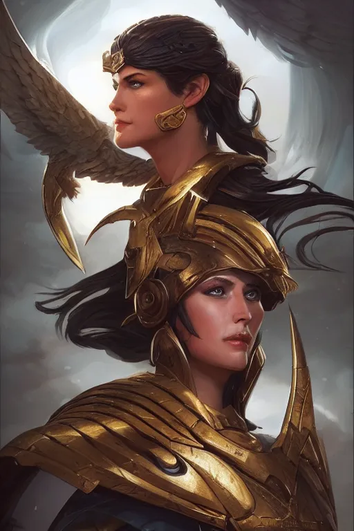 Image similar to amazon valkyrie athena, d & d, fantasy, portrait, highly detailed, headshot, digital painting, trending on artstation, concept art, sharp focus, illustration, art by artgerm and greg rutkowski and magali villeneuve