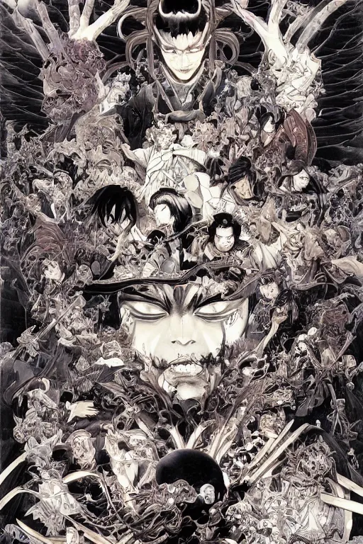 Image similar to 中 元 节, 中 国 鬼 节, king of hell, comic book page, symmetrical, by yoichi hatakenaka, masamune shirow, josan gonzales and dan mumford, ayami kojima, takato yamamoto, barclay shaw, karol bak, yukito kishiro