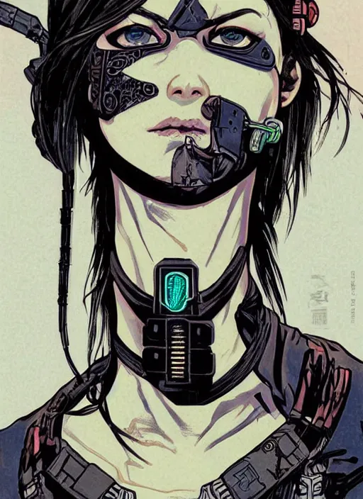 Image similar to cyberpunk ninja babe. portrait by ashley wood and alphonse mucha and laurie greasley and josan gonzalez and james gurney. splinter cell, apex legends, rb 6 s, hl 2, d & d, cyberpunk 2 0 7 7. realistic face. character clothing. vivid color. dystopian setting.