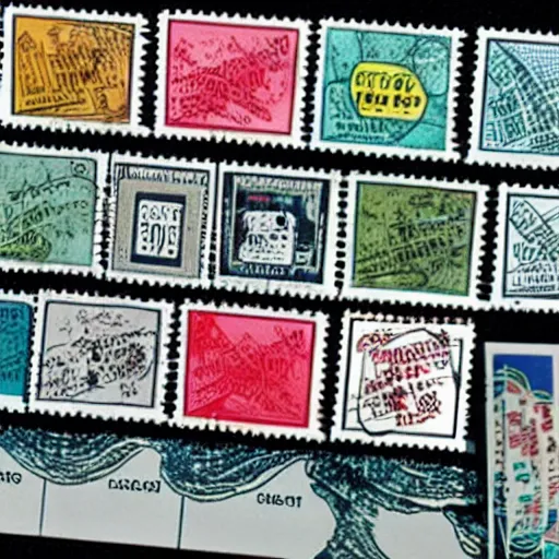 retro mailing stamps from the 8 0 s, Stable Diffusion