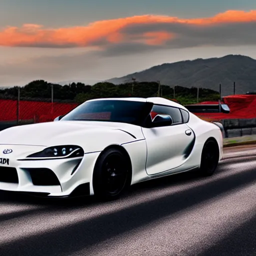 Toyota supra mk4 driving through the streets of japan at night on Craiyon