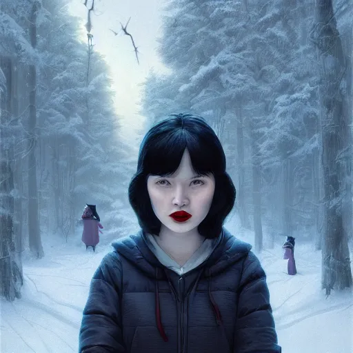 Image similar to portrait of sinister teenage snow white, intricate artwork. by Tooth Wu, wlop, beeple, dan mumford. octane render, trending on artstation, greg rutkowski very coherent symmetrical artwork. cinematic, hyper realism, high detail, octane render, 8k, iridescent accents