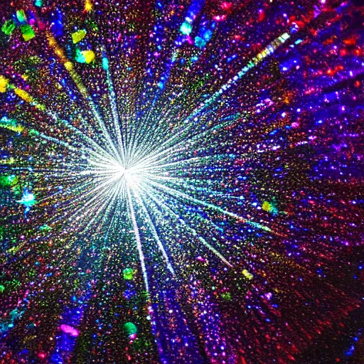 Image similar to light refraction, abstract, crystals, sparkles, in a dark studio room.