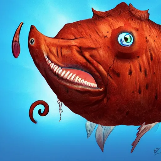 Image similar to giant anglerfish with a human-shaped esca, digital art, epic, dynamic, cinematic