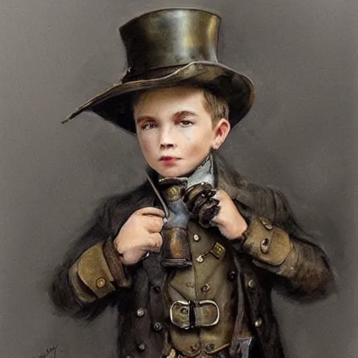 Image similar to by Jean-Baptiste Monge !!!!!!!!!!!!!!!!!!!!!!!!!!!!!!!!!!!!! (((((((((((((portrait of boy dressed as steampunk detective wearing leather gloves . muted colors. art sketch)))))))))))))