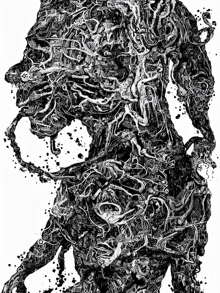 Image similar to black and white illustration creative design body horror monster