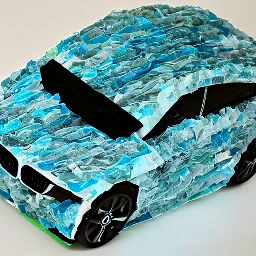 Image similar to bmw hatchback made of tissue paper, tissue paper art