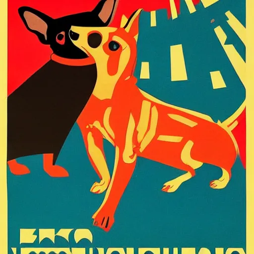 Prompt: Art deco soviet propaganda poster warning about the dangers of chihuahuas