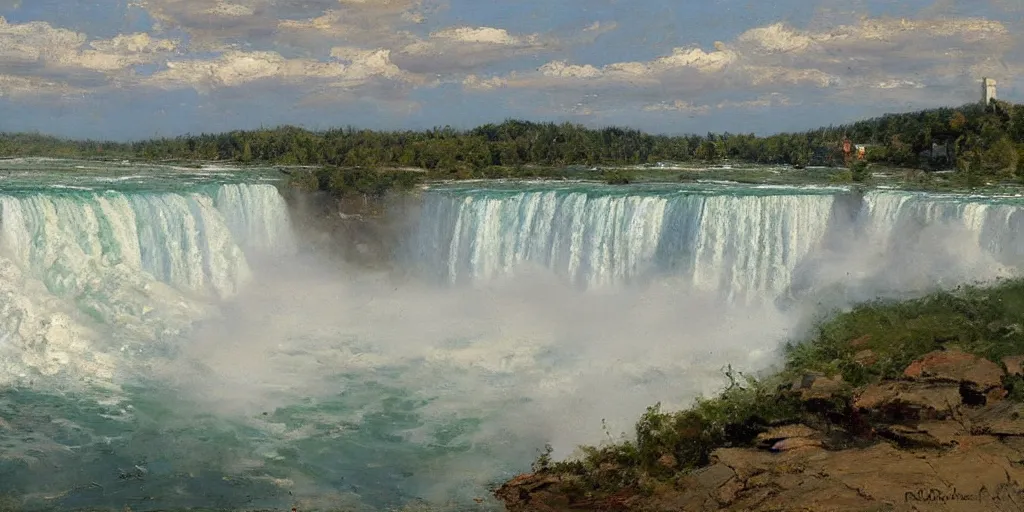 Prompt: niagara falls by richard schmid, impasto