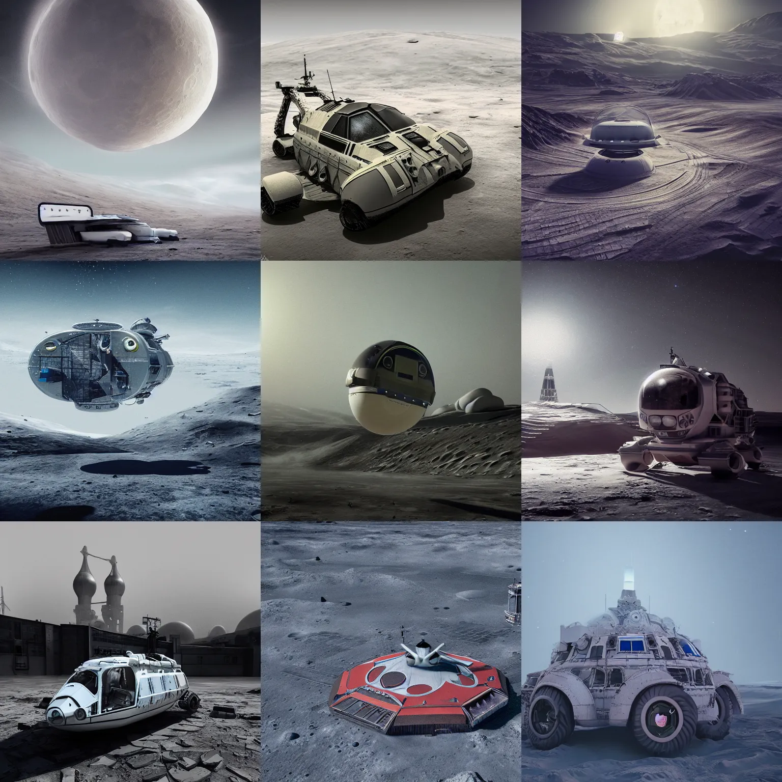 Prompt: hovercraft in russian city on the moon designed by ash thorp, open world, rendered in octane, photorealistic, detailed, trending on behance, 8 k hdr