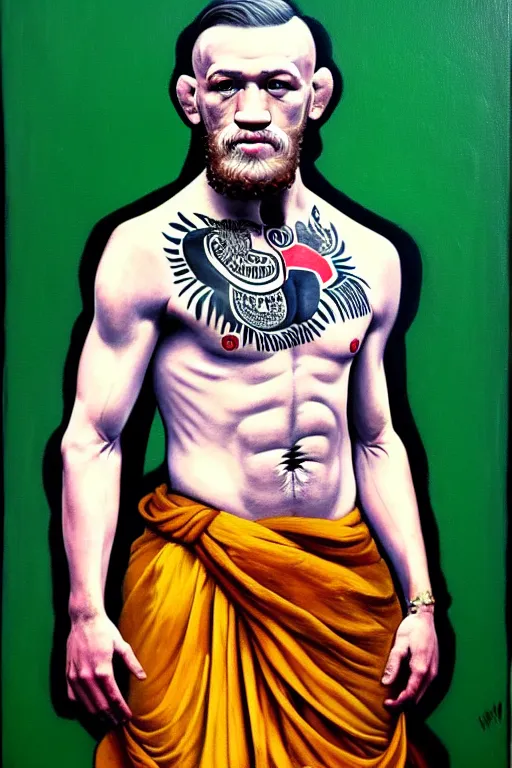 Image similar to full body portrait of conor mcgregor as mahatma gandhi, oil on canvas by william sidney mount, hindu art, great soul, irish folk, trending on artstation