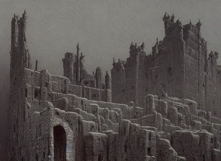 Prompt: magnificent hellish castle in a hellscape, beksinski